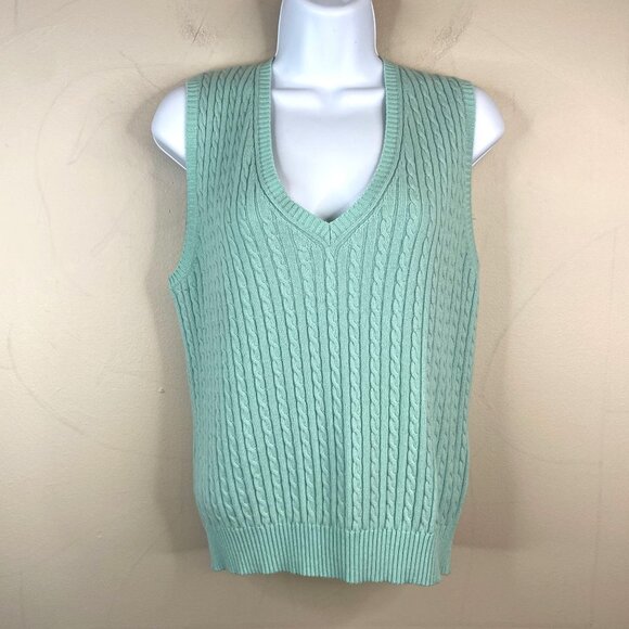 Vintage LL Bean Cashmere Blend Sweater Vest Size M Mint Green Cable Knit Preppy - Picture 1 of 9
